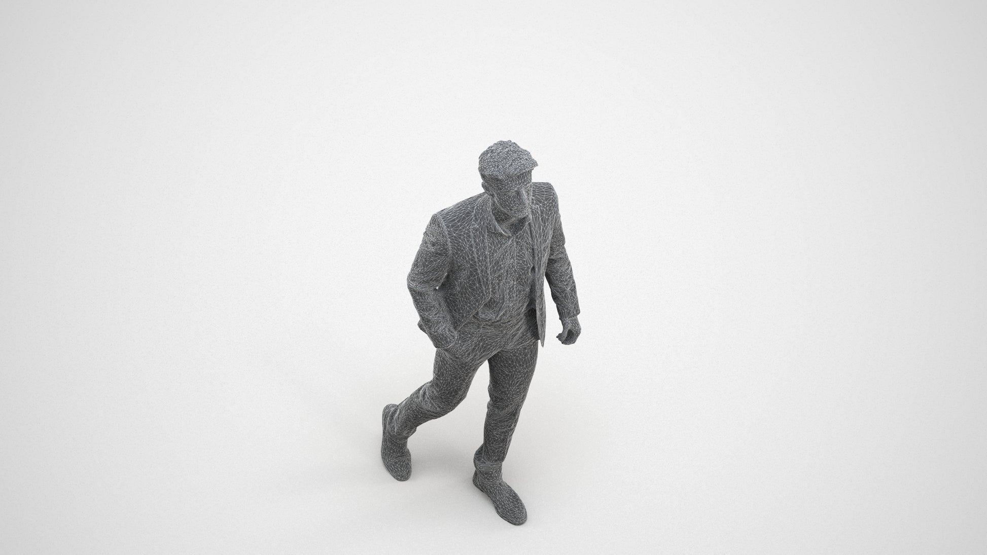 realistic 3D man business, scanned archviz people for Blender and 3ds Max, wireframe three-quarter view