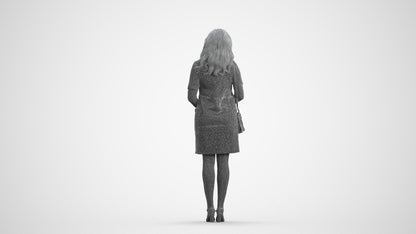 realistic 3D woman business standing, scanned archviz people for Blender and 3ds Max, wireframe front view