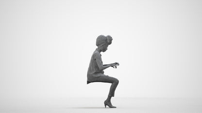 scanned 3D woman casual sitting, photogrammetry people for Enscape and V-Ray, wireframe side view