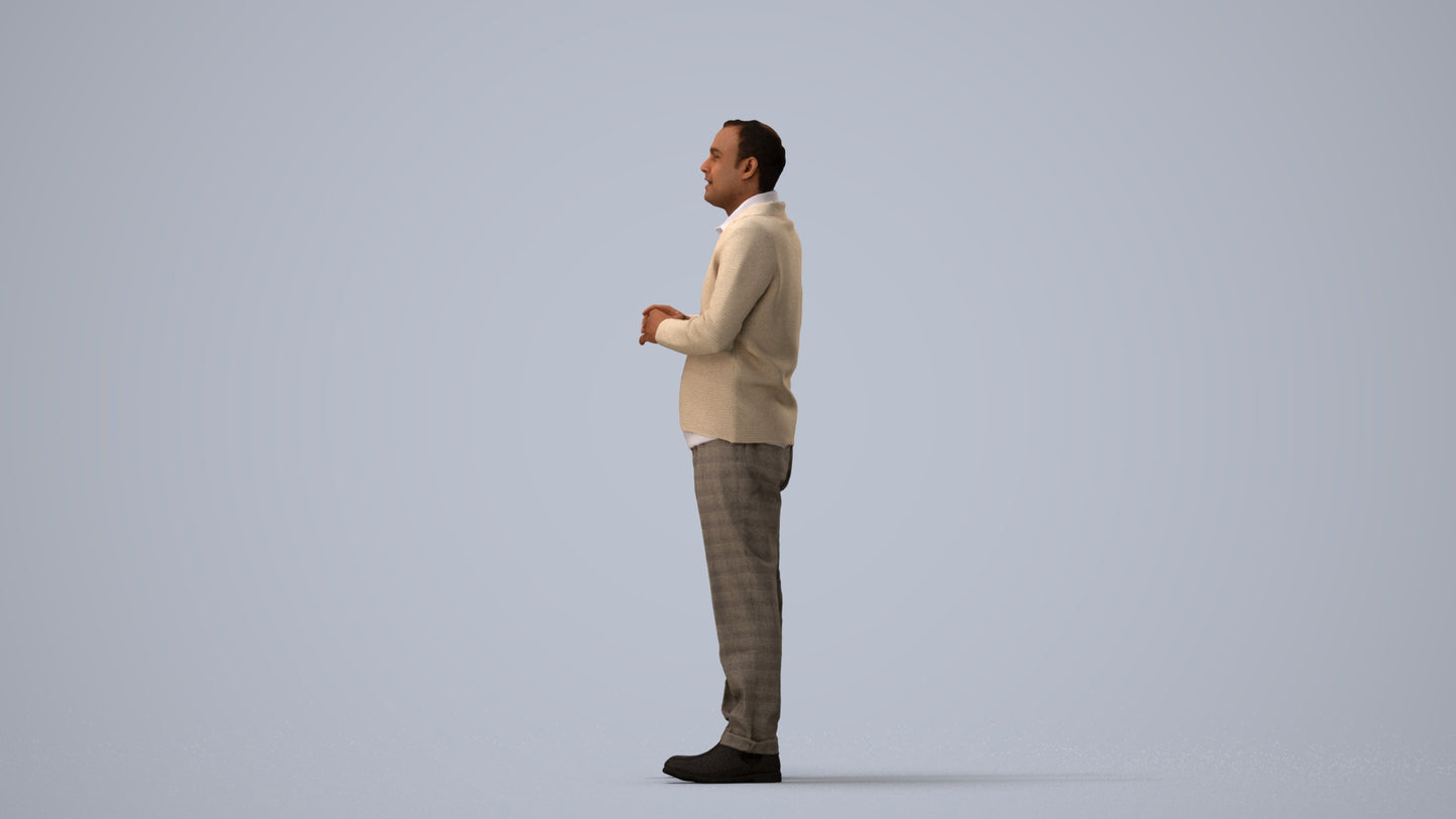 scanned 3D man business standing, photogrammetry people for Enscape and V-Ray, three-quarter view render