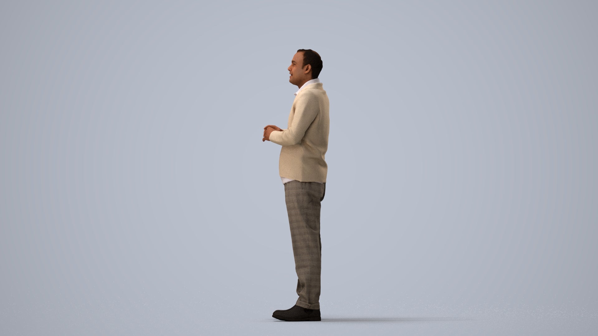 scanned 3D man business standing, photogrammetry people for Enscape and V-Ray, three-quarter view render