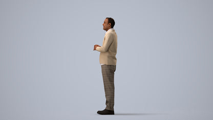 scanned 3D man business standing, photogrammetry people for Enscape and V-Ray, three-quarter view render
