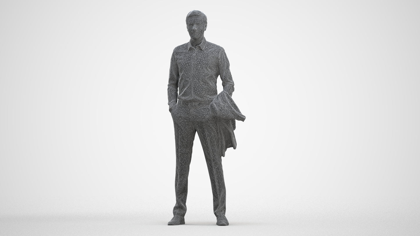 photogrammetry 3D man business, realistic human model archviz FBX, three-quarter front view render