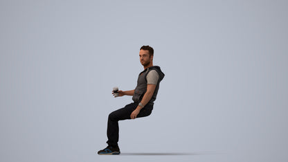 scanned 3D man casual sitting, photogrammetry people for Enscape and V-Ray, three-quarter view render