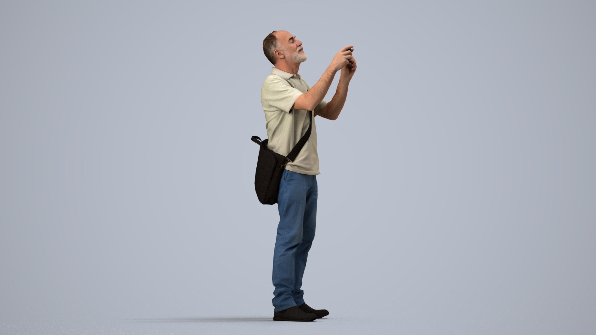 3D people model senior man casual standing, scanned human for 3ds Max rendering, side view render