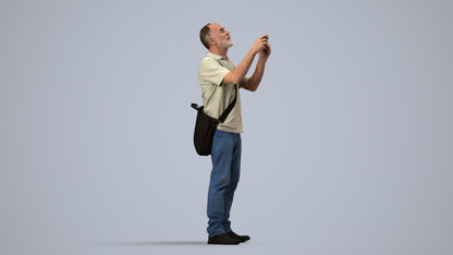3D people model senior man casual standing, scanned human for 3ds Max rendering, side view render