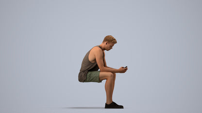3D people model man casual sitting, scanned human for 3ds Max rendering, side view render
