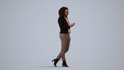 realistic 3D woman business walking, scanned archviz people for Blender and 3ds Max, side view render