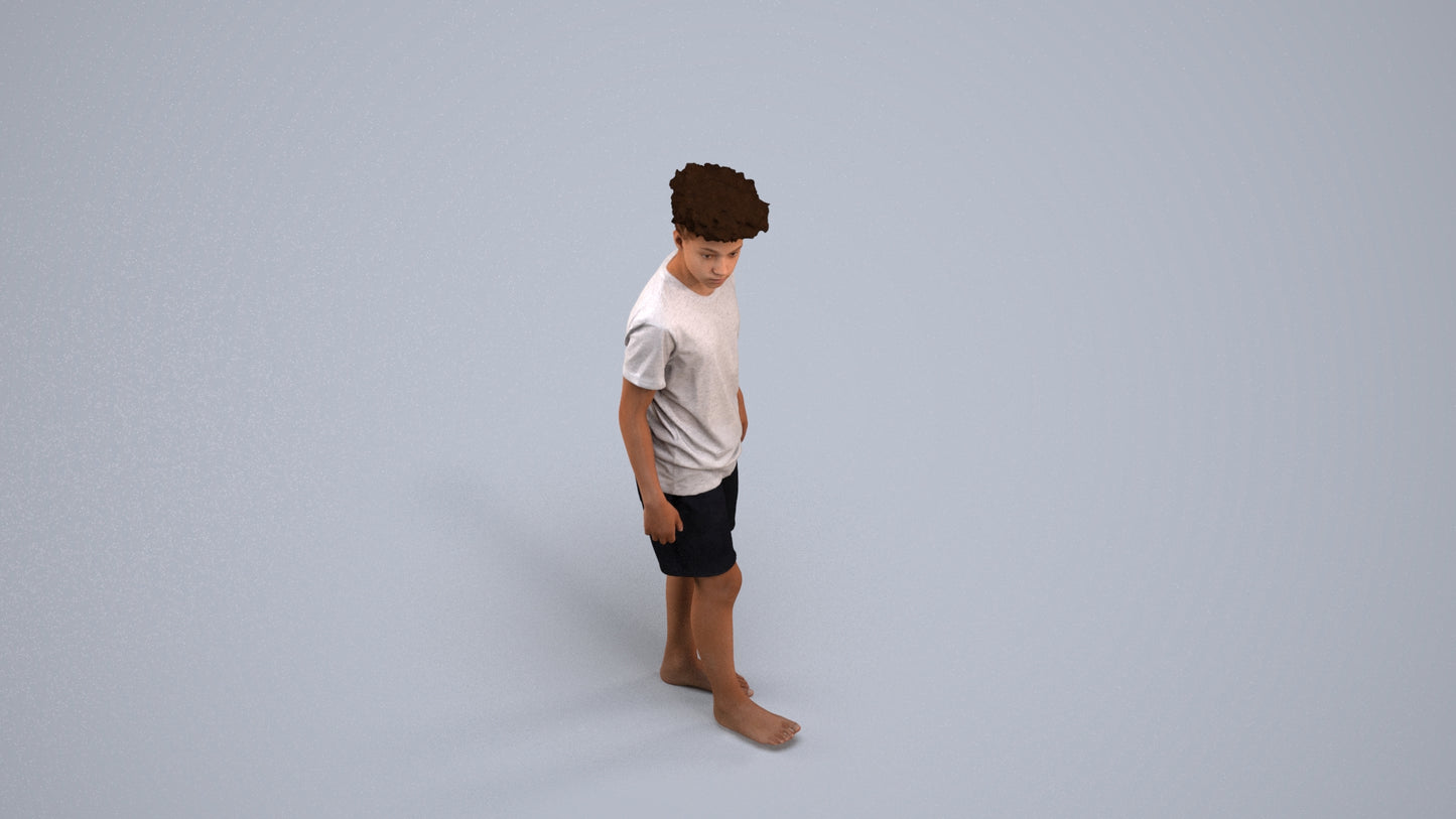 realistic 3D boy casual kids, scanned archviz people for Blender and 3ds Max, back view render
