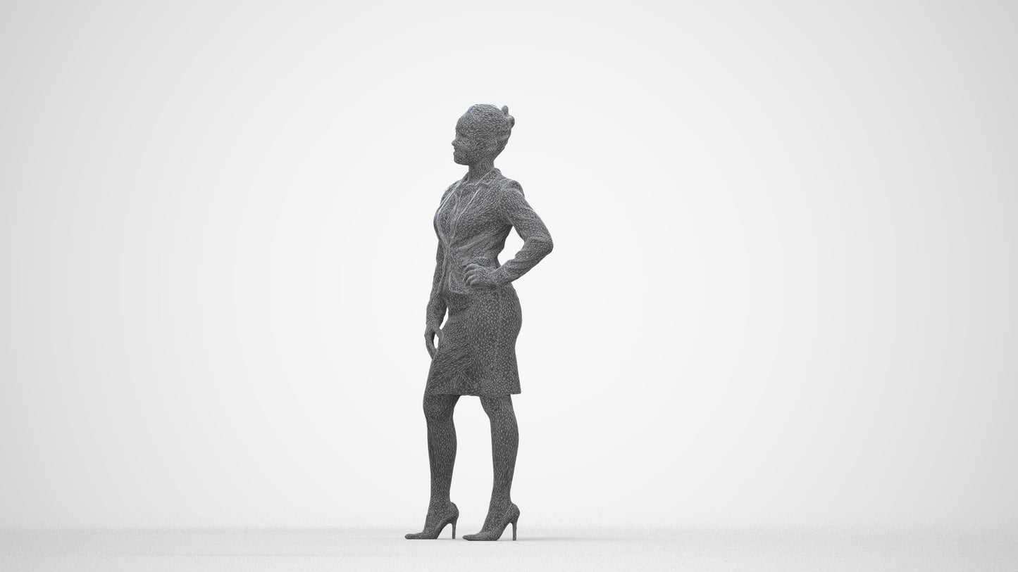 3D scanned woman business, photorealistic archviz people for Enscape and SketchUp, wireframe back view