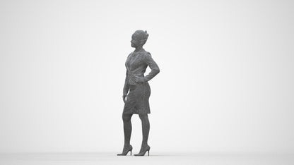 3D scanned woman business, photorealistic archviz people for Enscape and SketchUp, wireframe back view