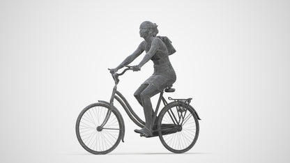 3D scanned girl cycling casual, photorealistic archviz people for Enscape and SketchUp, wireframe back view