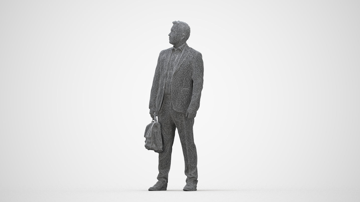 realistic 3D human man business, archviz people FBX OBJ for Blender, wireframe back view