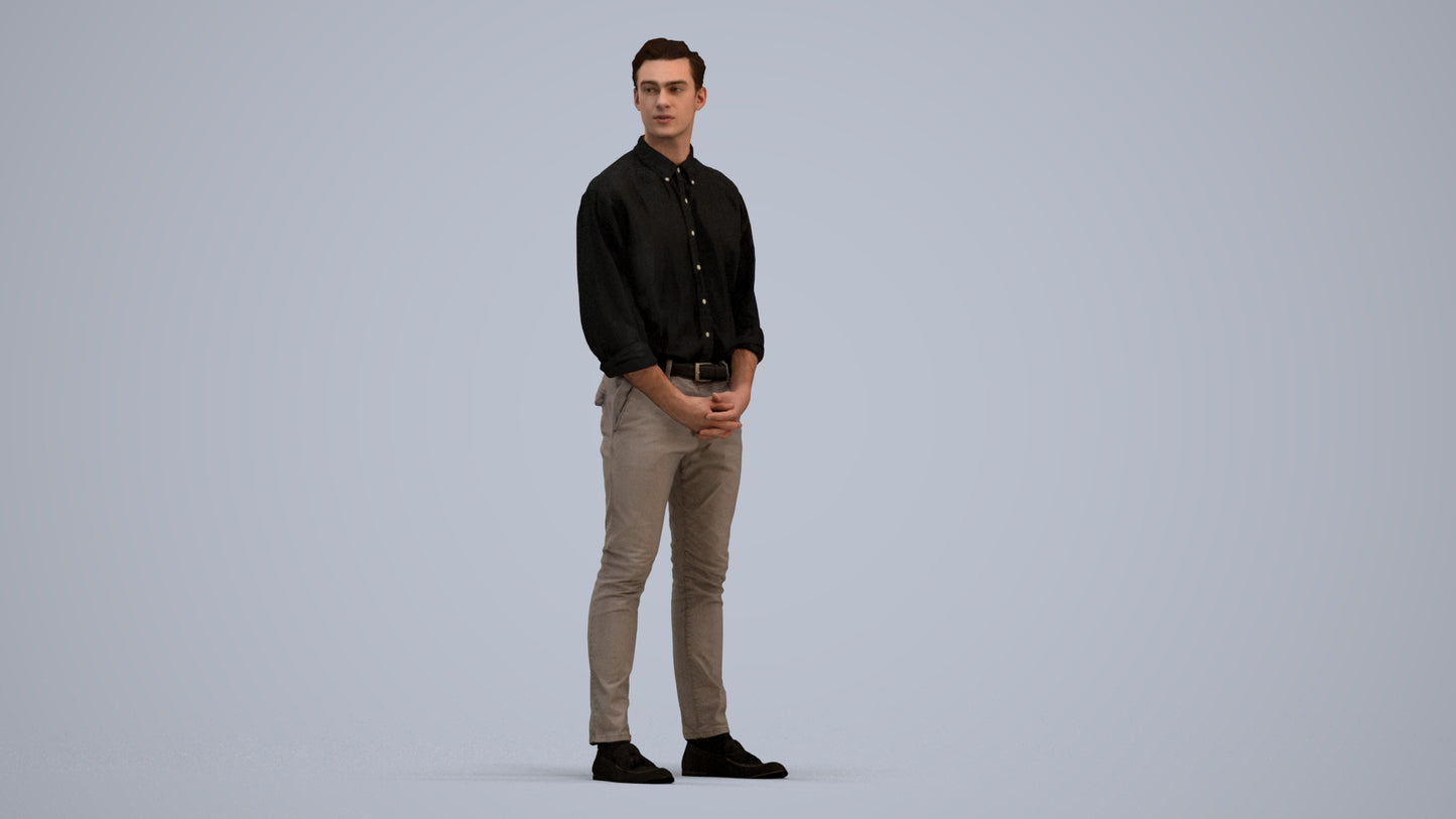 3D people model man casual standing, scanned human for 3ds Max rendering, standing pose render