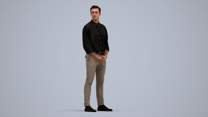 3D people model man casual standing, scanned human for 3ds Max rendering, standing pose render