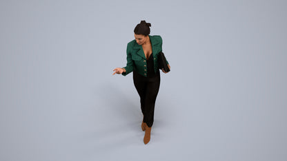 3D human model woman business standing, photogrammetry scanned person for archviz, back view render