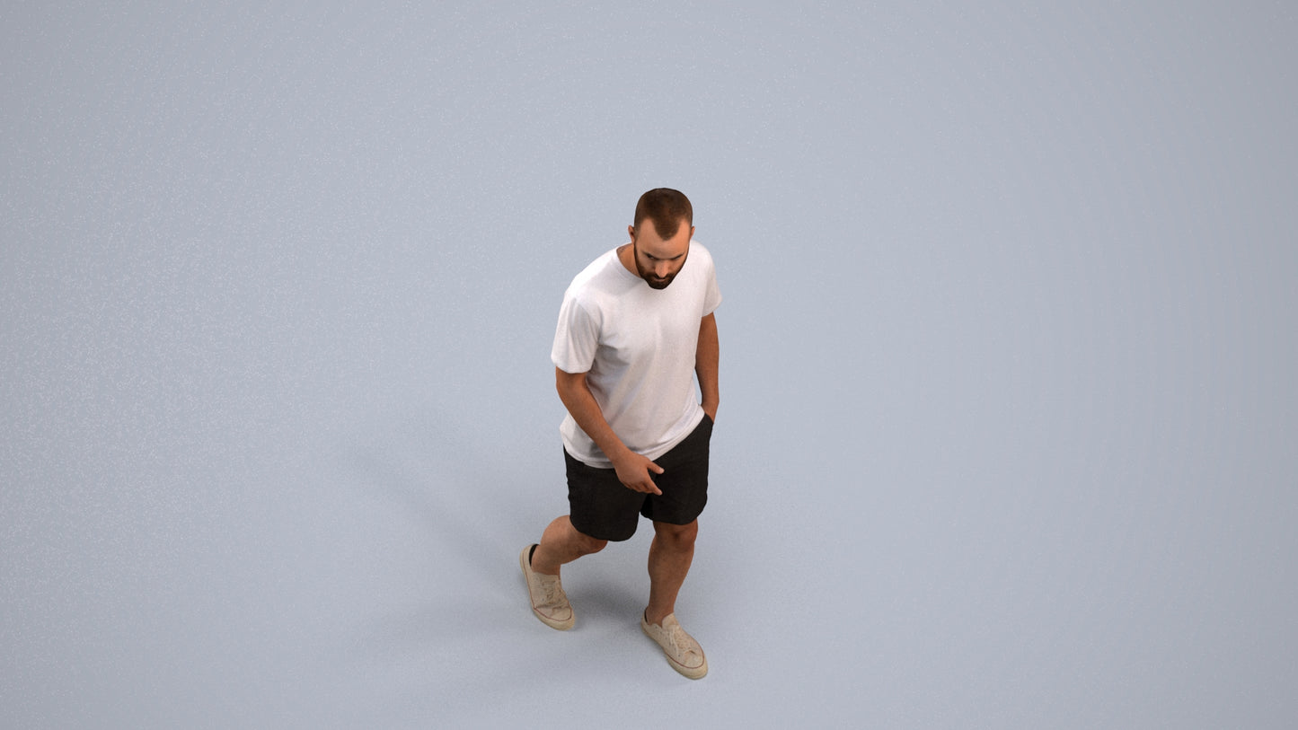 3D scanned man walking casual, photorealistic archviz people for Enscape and SketchUp, back view render