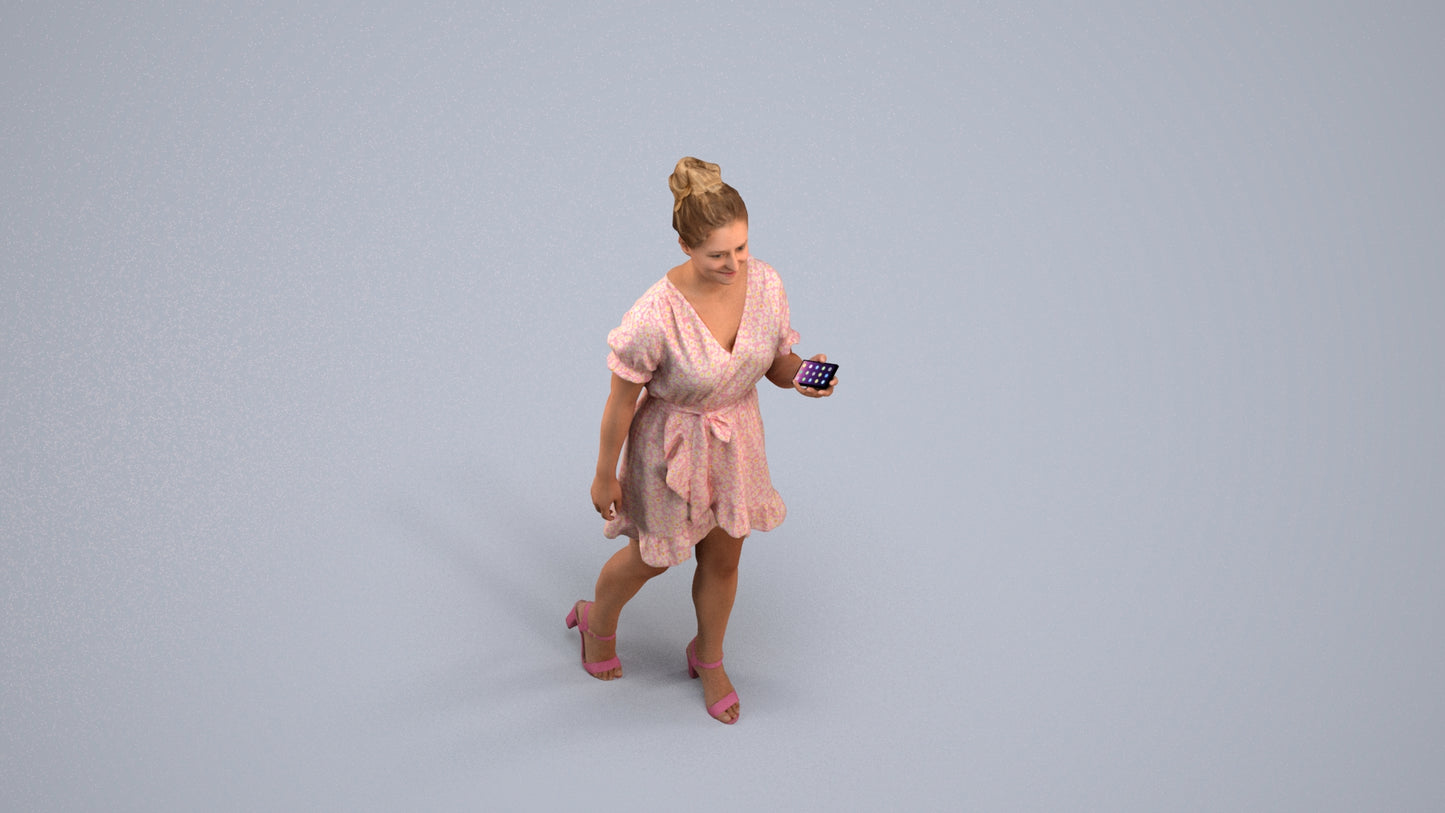 3D people model woman casual walking, scanned human for 3ds Max rendering, back view render