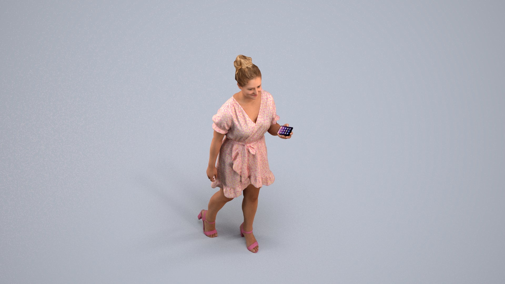 3D people model woman casual walking, scanned human for 3ds Max rendering, back view render