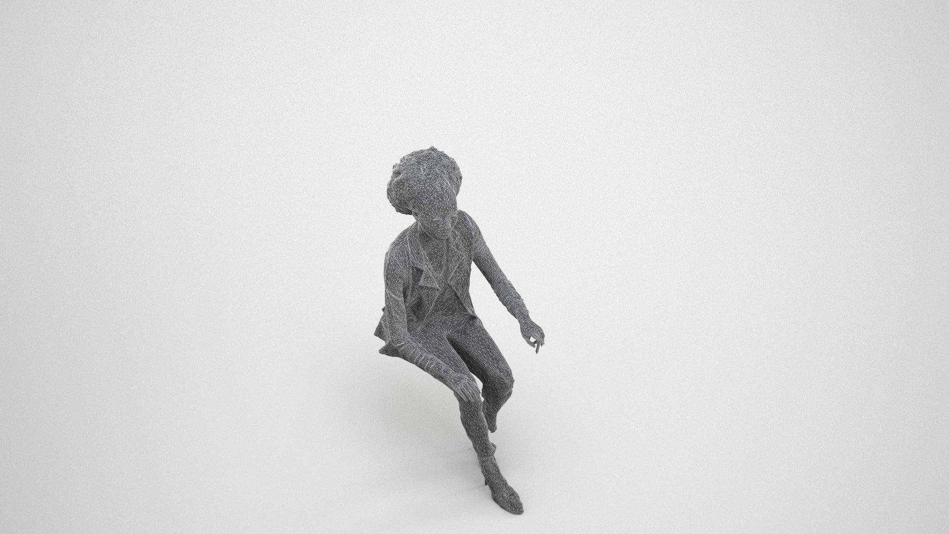 realistic 3D people woman business sitting, render-ready for V-Ray and Corona, FBX OBJ, wireframe three-quarter view