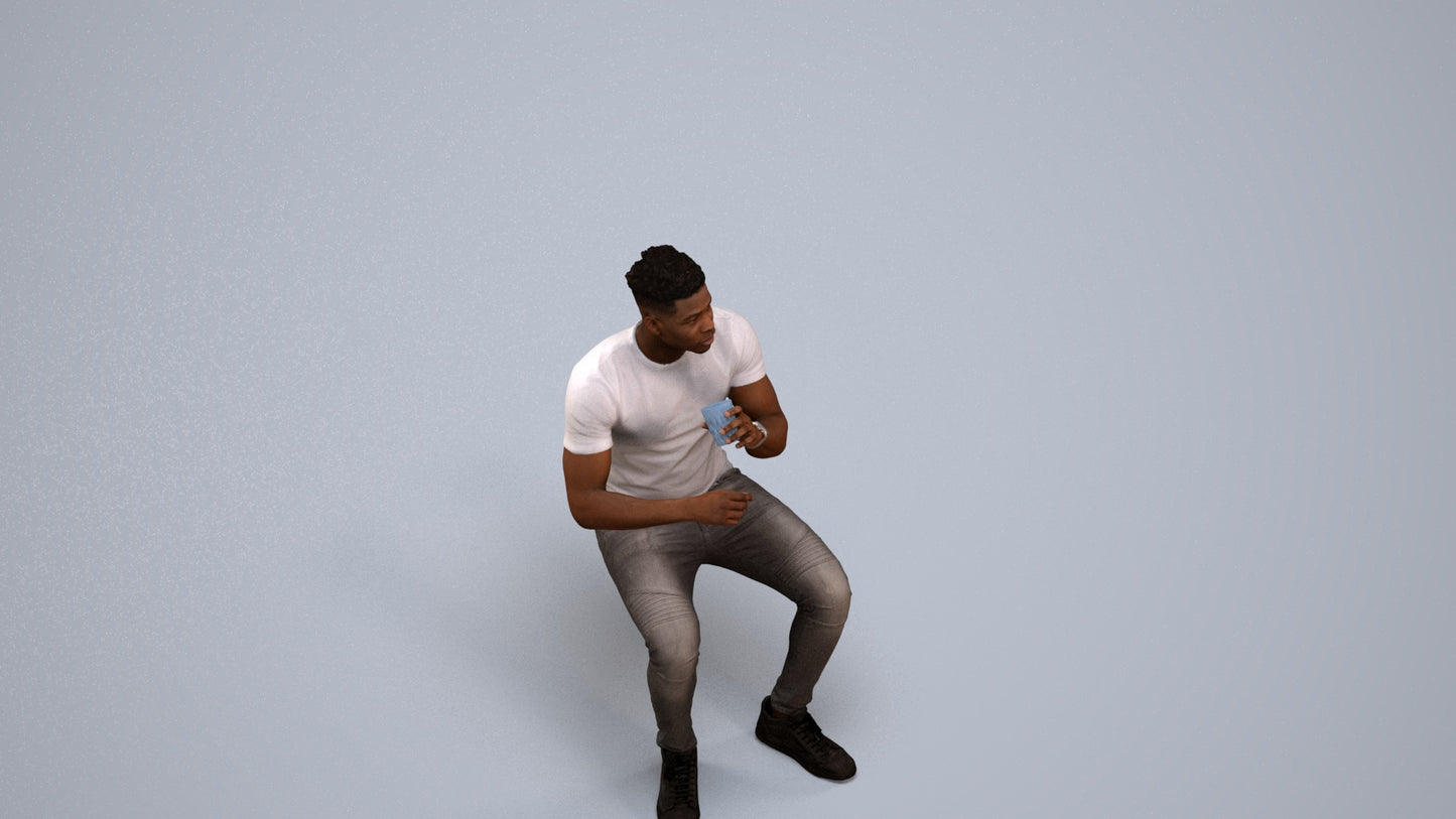 3D human model man casual business, photogrammetry scanned person for archviz, back view render