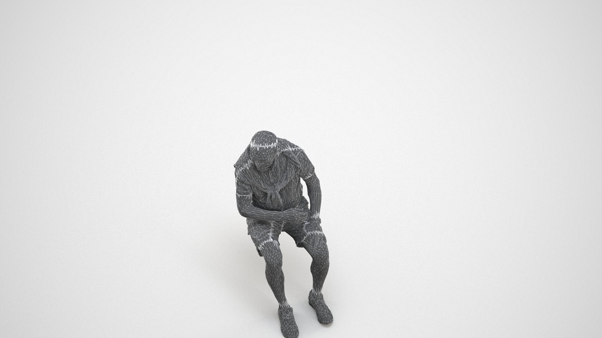 scanned 3D senior man casual sitting, photogrammetry people for Enscape and V-Ray, wireframe three-quarter view