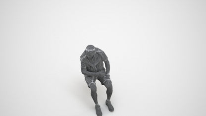 scanned 3D senior man casual sitting, photogrammetry people for Enscape and V-Ray, wireframe three-quarter view