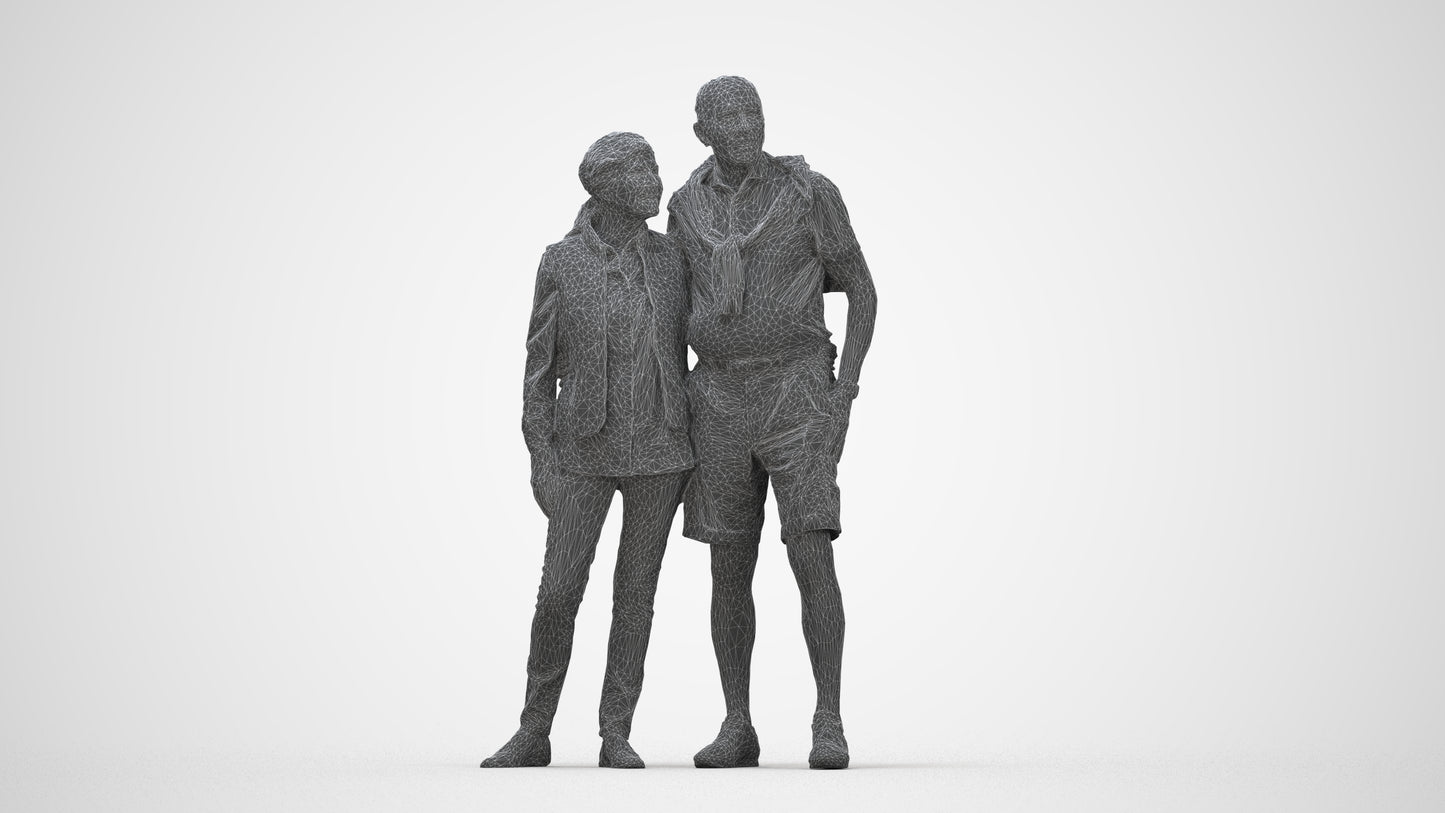 3D scanned senior woman couple casual, photorealistic archviz people for Enscape and SketchUp, wireframe back view