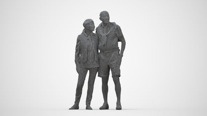 3D scanned senior woman couple casual, photorealistic archviz people for Enscape and SketchUp, wireframe back view