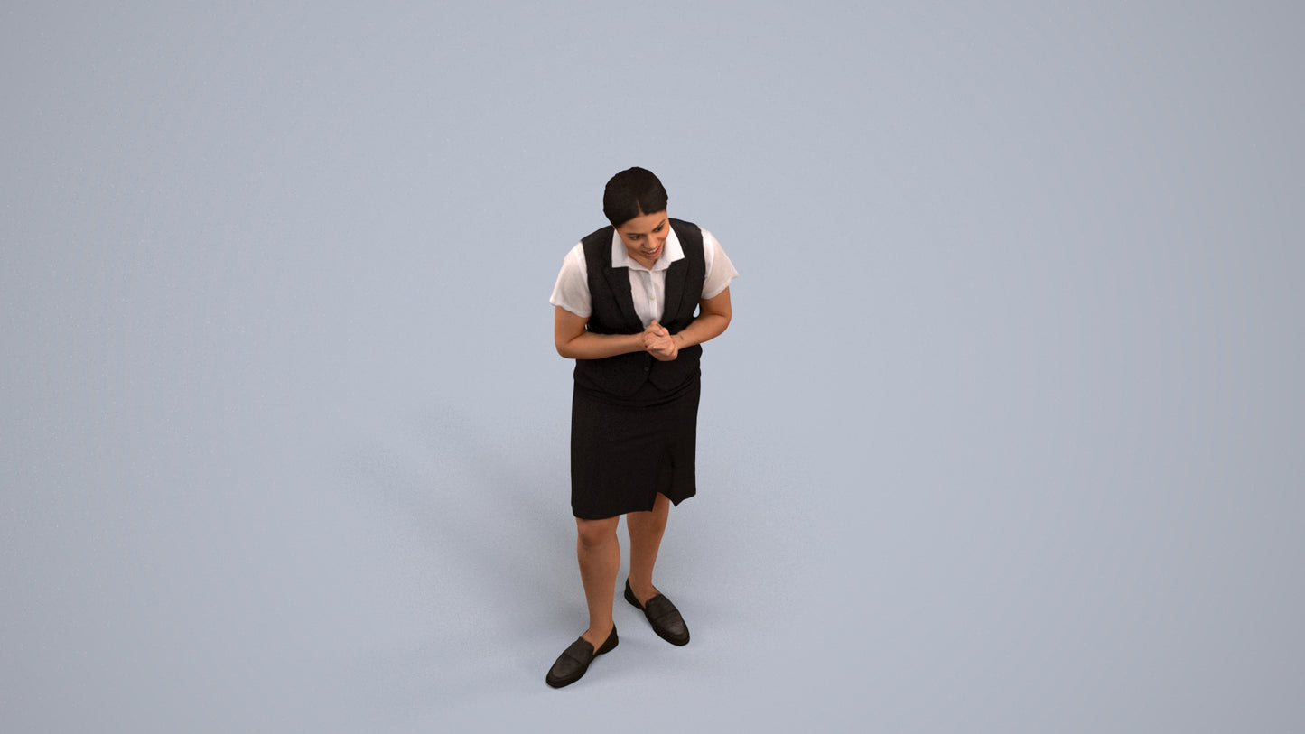 realistic 3D people woman hospitality, render-ready for V-Ray and Corona, FBX OBJ, back view render