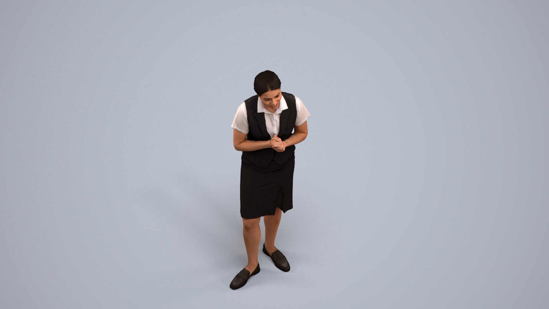 realistic 3D people woman hospitality, render-ready for V-Ray and Corona, FBX OBJ, back view render