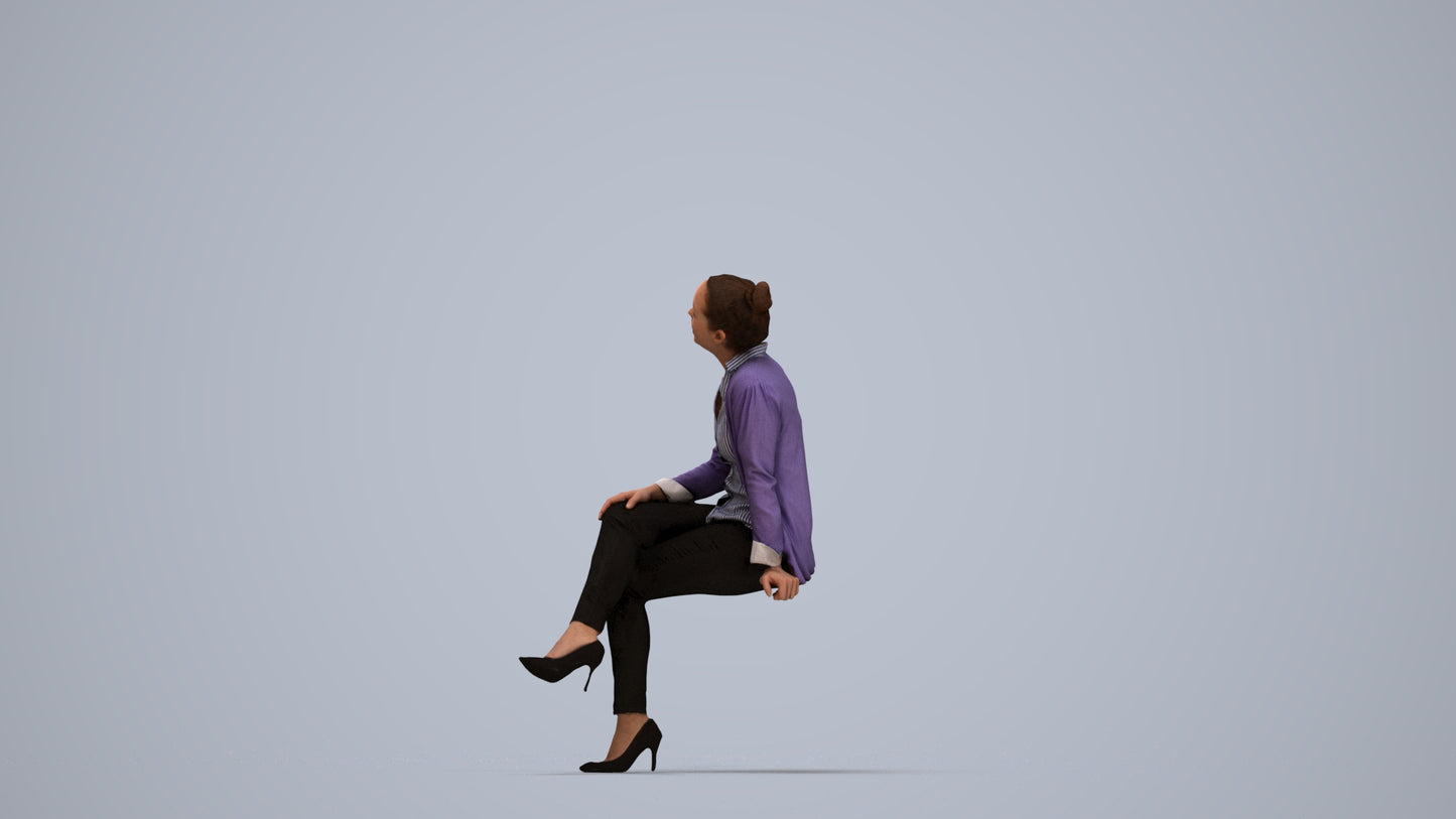 scanned 3D woman business sitting, photogrammetry people for Enscape and V-Ray, top-down view render