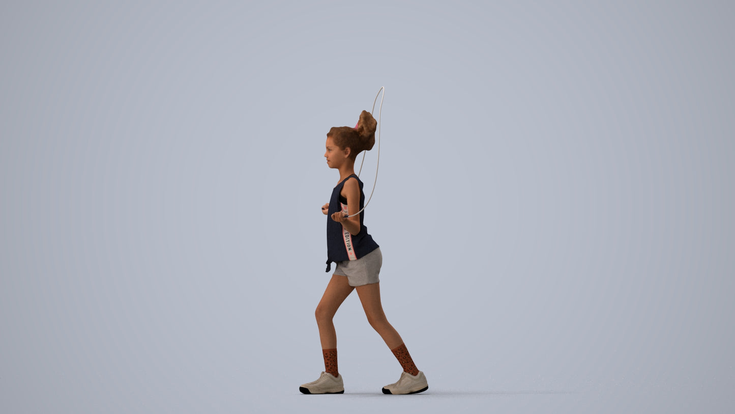 scanned 3D girl sport kids, photogrammetry people for Enscape and V-Ray, three-quarter view render