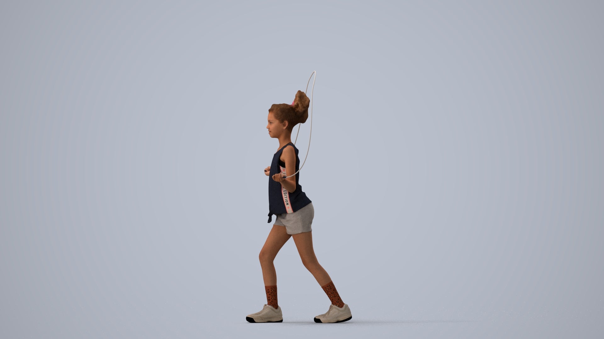 scanned 3D girl sport kids, photogrammetry people for Enscape and V-Ray, three-quarter view render