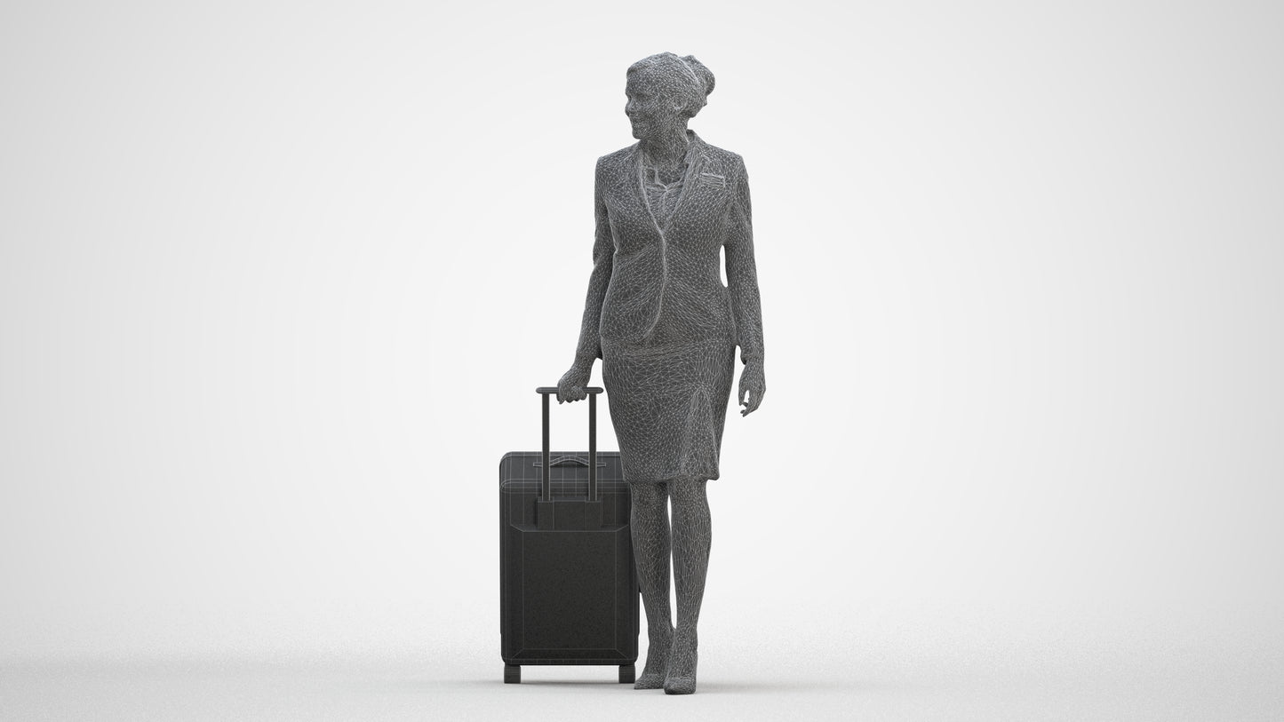 3D people model woman hospitality, scanned human for 3ds Max rendering, three-quarter front view render