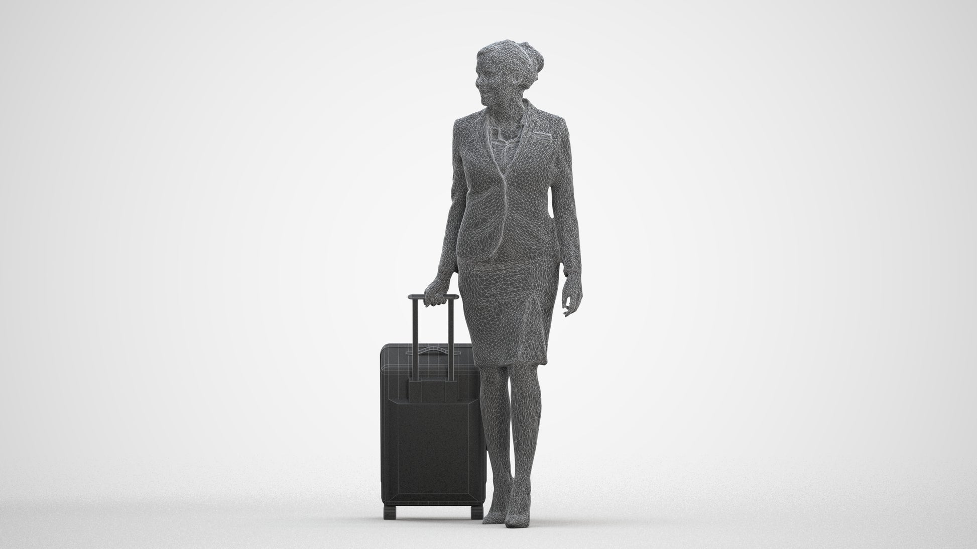 3D people model woman hospitality, scanned human for 3ds Max rendering, three-quarter front view render