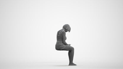 realistic 3D woman casual sitting, scanned archviz people for Blender and 3ds Max, wireframe front view