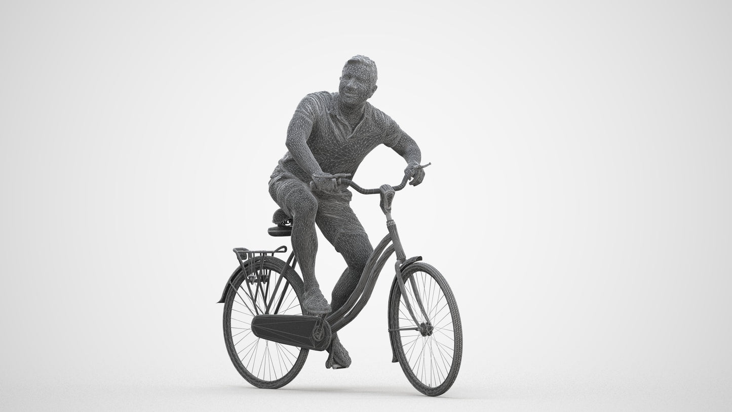 photogrammetry 3D man casual cycling, realistic human model archviz FBX, three-quarter front view render