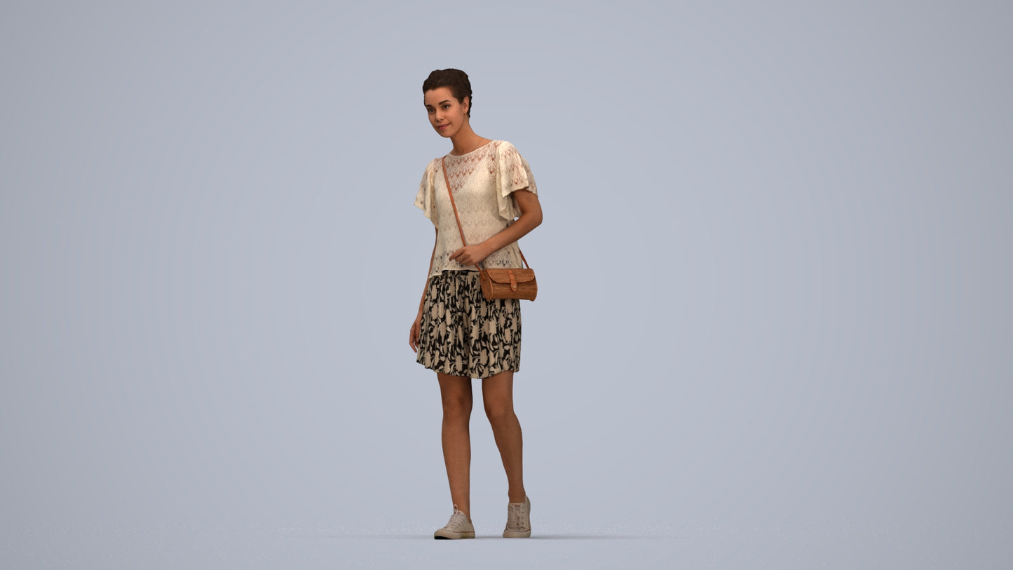 realistic 3D woman casual walking, scanned archviz people for Blender and 3ds Max, top-down view render