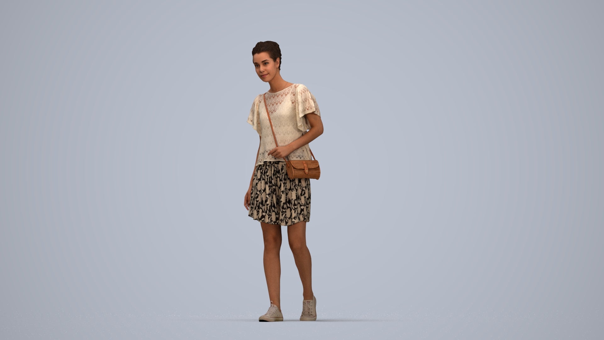 realistic 3D woman casual walking, scanned archviz people for Blender and 3ds Max, top-down view render