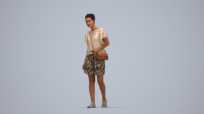 realistic 3D woman casual walking, scanned archviz people for Blender and 3ds Max, top-down view render