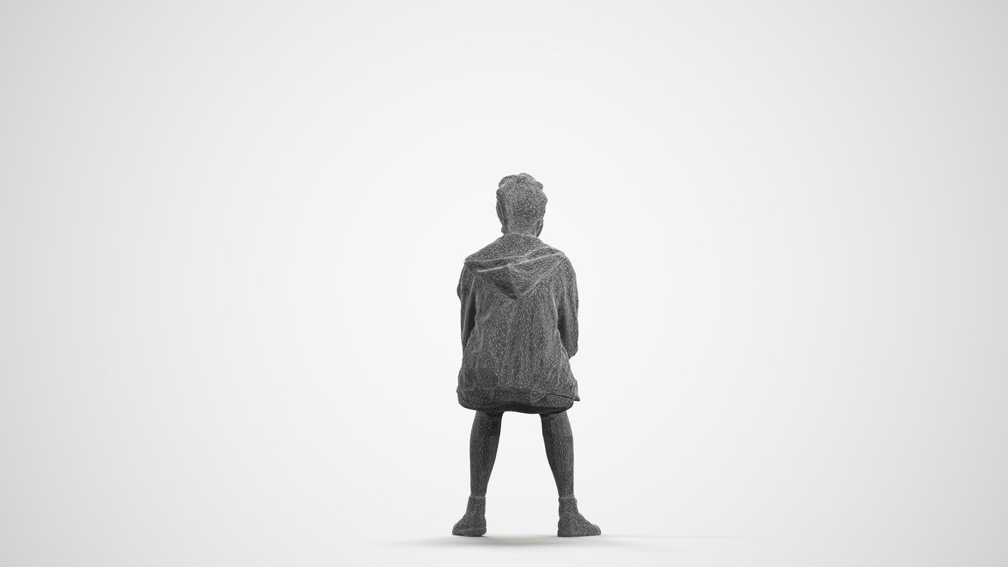 realistic 3D people woman casual sitting, render-ready for V-Ray and Corona, FBX OBJ, wireframe front view