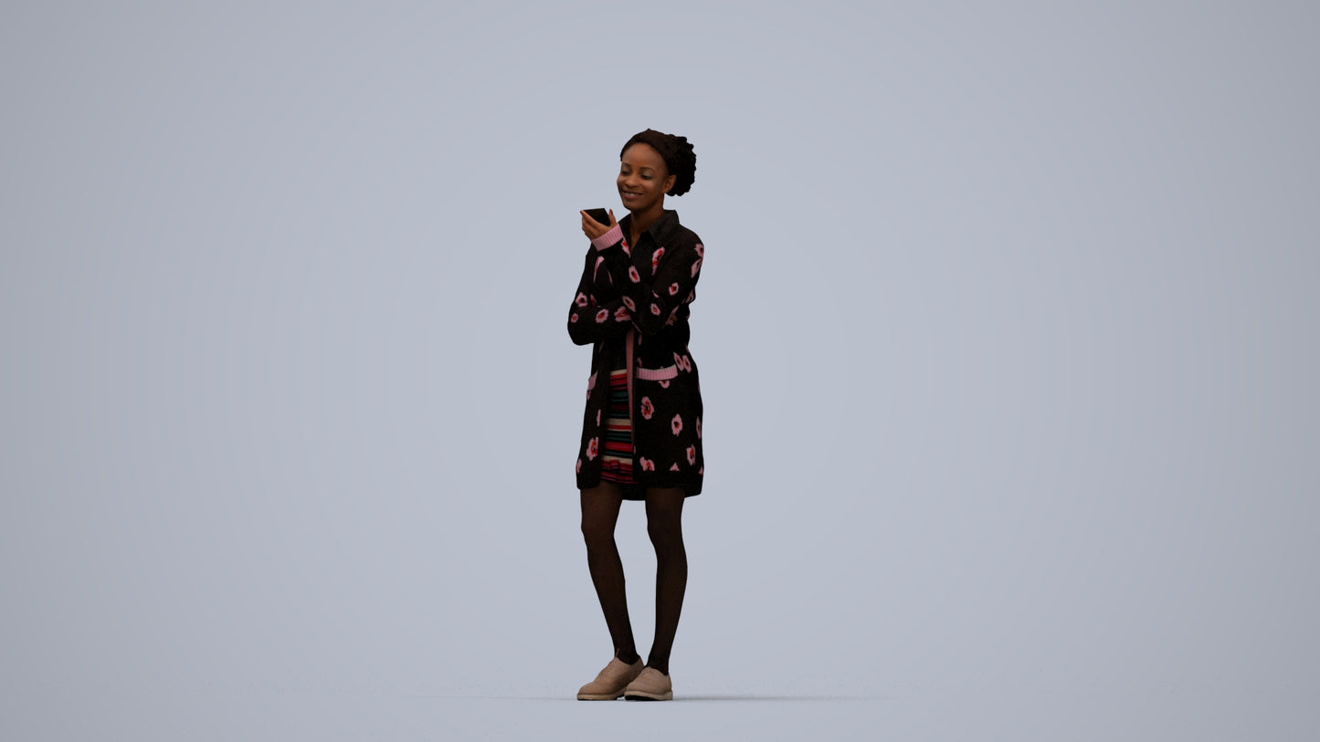 realistic 3D woman casual standing, scanned archviz people for Blender and 3ds Max, top-down view render