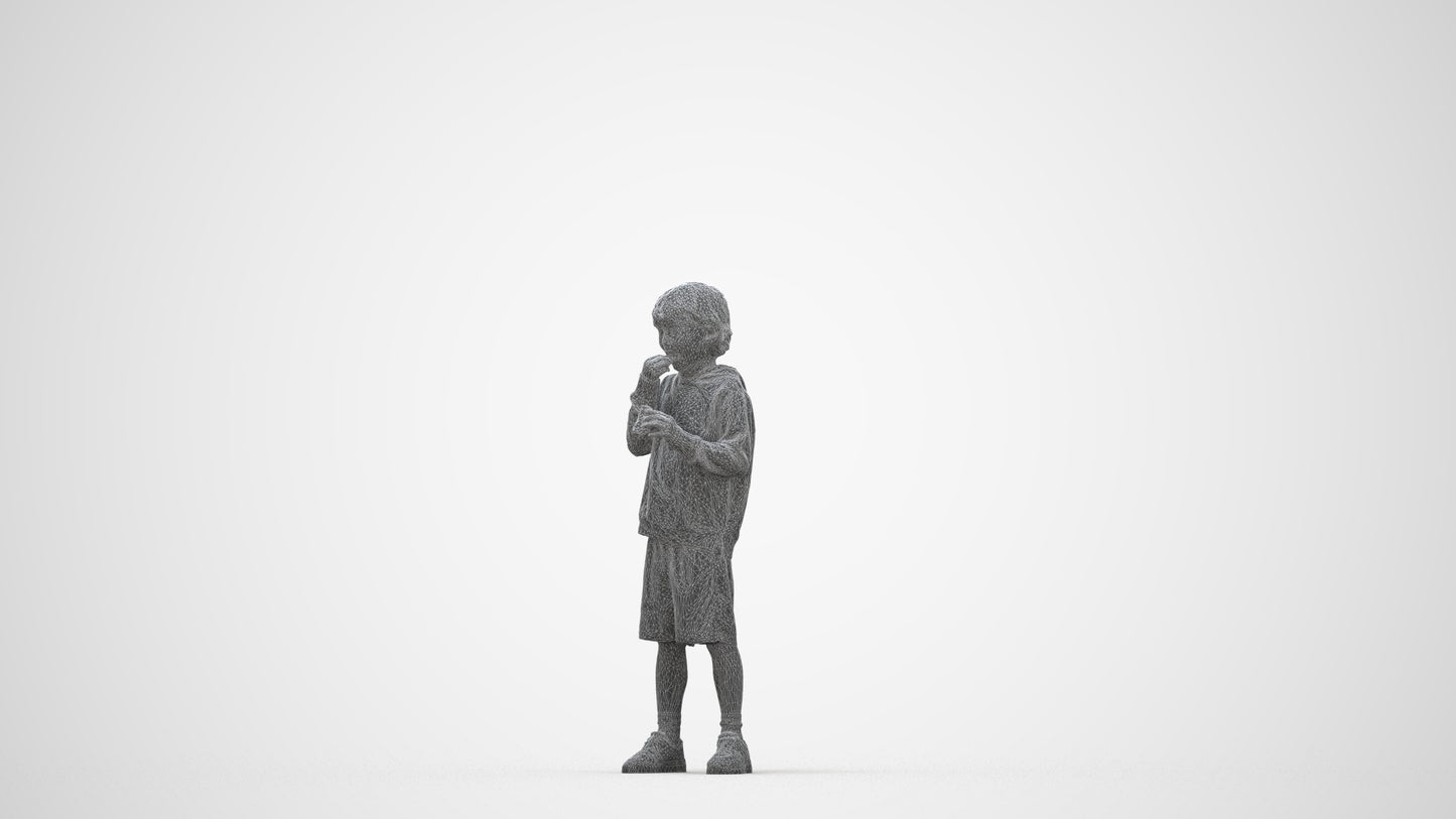 3D scanned boy kids casual, photorealistic archviz people for Enscape and SketchUp, wireframe back view
