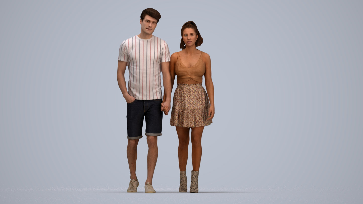 scanned 3D woman casual couple, photogrammetry people for Enscape and V-Ray, top-down view render