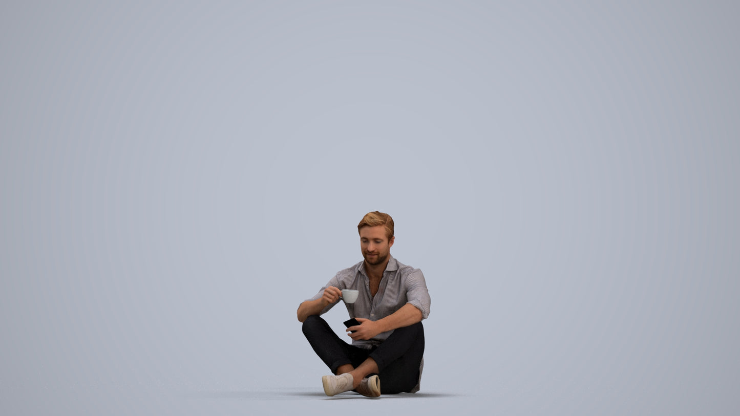 3D scanned man sitting casual, photorealistic archviz people for Enscape and SketchUp, standing pose render