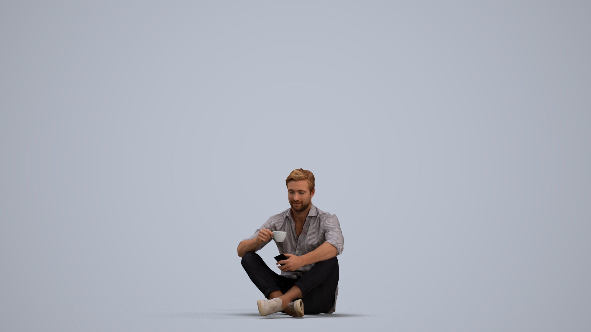 3D scanned man sitting casual, photorealistic archviz people for Enscape and SketchUp, standing pose render