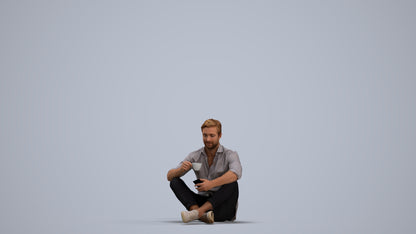 3D scanned man sitting casual, photorealistic archviz people for Enscape and SketchUp, standing pose render