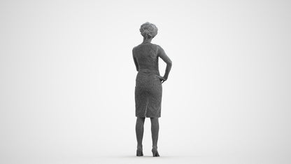 realistic 3D human woman business standing, archviz people FBX OBJ for Blender, wireframe front view