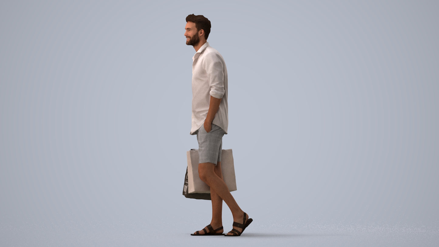 realistic 3D people man casual shopping, render-ready for V-Ray and Corona, FBX OBJ, three-quarter view render